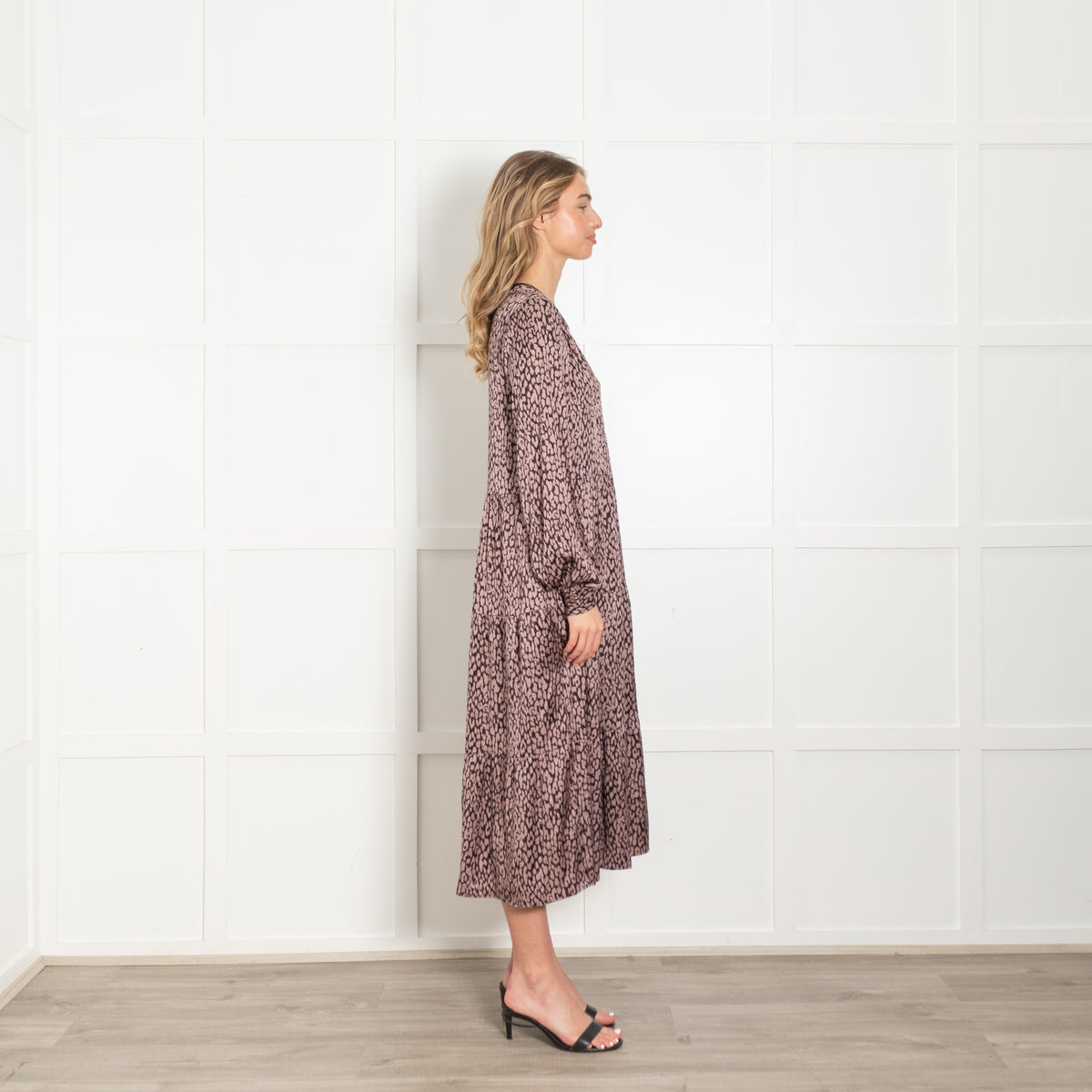 Dea Kudibal Brown And Pink Animal Print Tiered Silk Dress