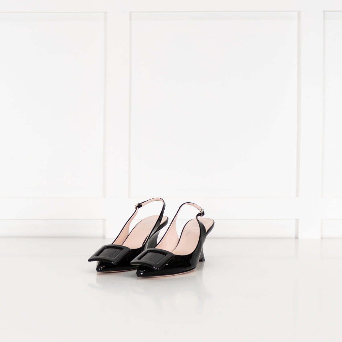 Roger Vivier Black Patent Kitten Wedge Slingback