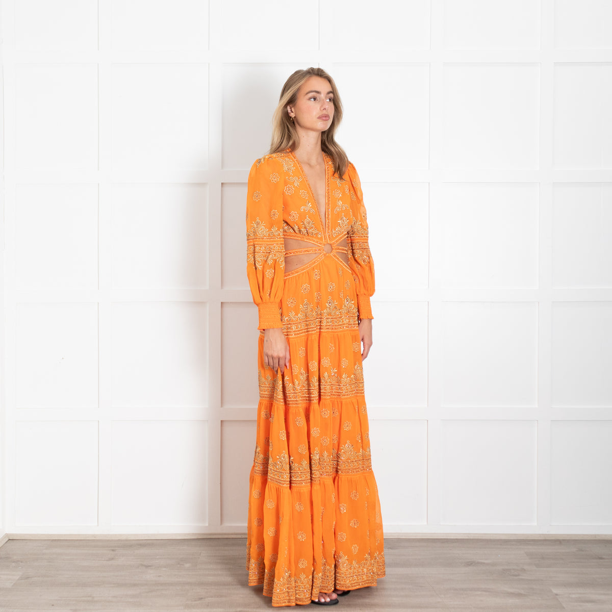 Alice + Olivia Orange Embellished Cut Out Maxi Dress