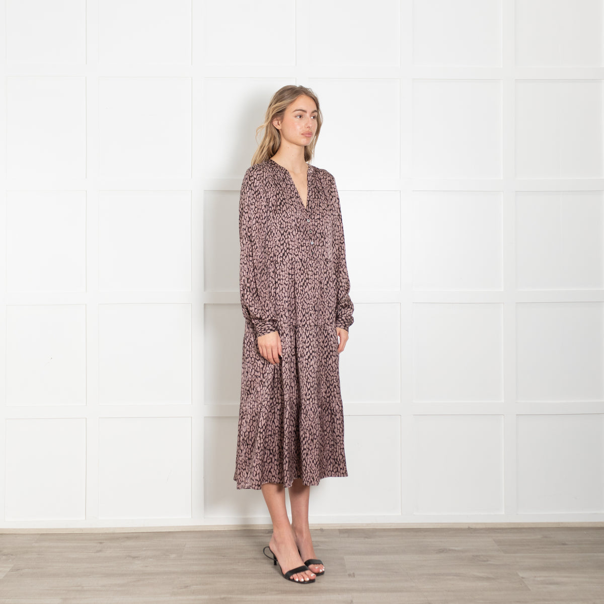 Dea Kudibal Brown And Pink Animal Print Tiered Silk Dress