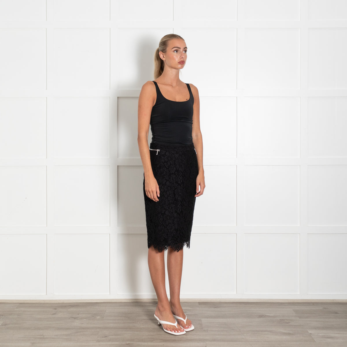 The Kooples Black Lace Skirt With Waist Silver Zips