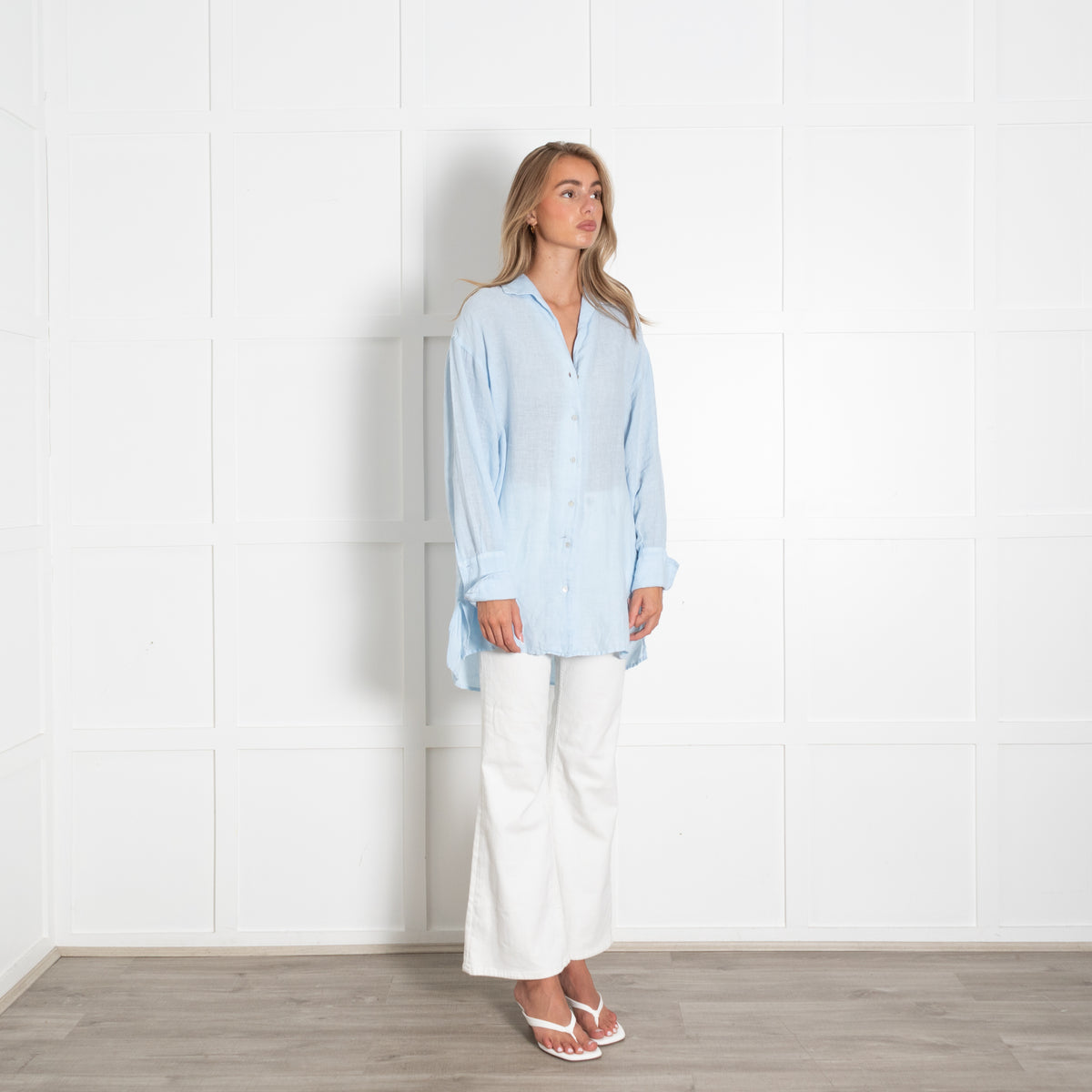 120% Lino Pale Blue Button Down Shirt