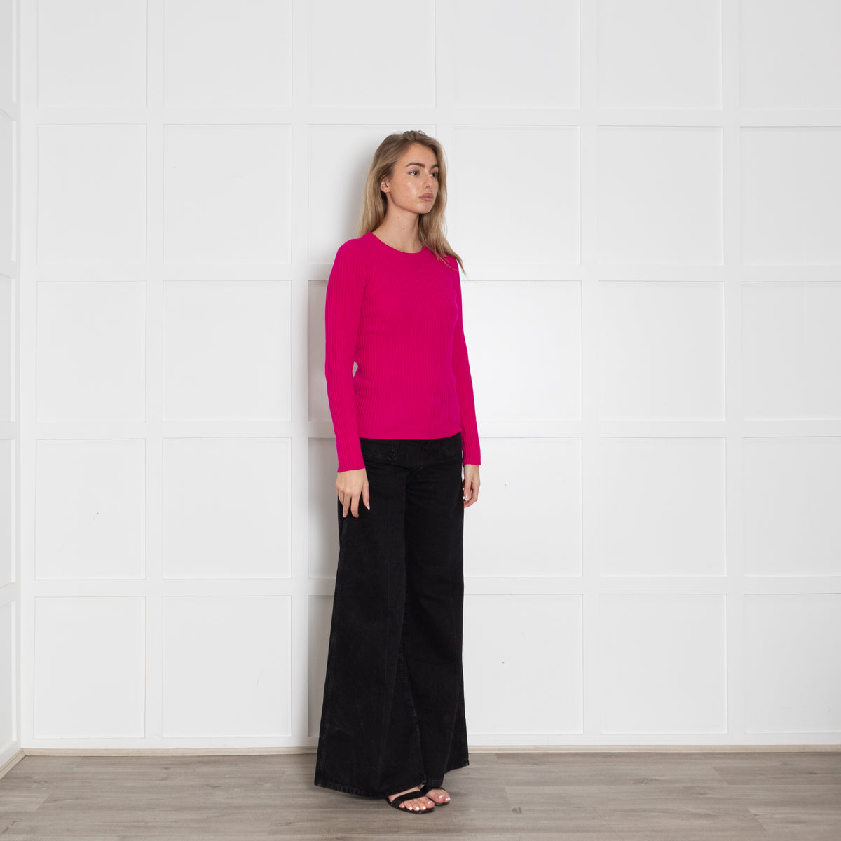Kujten Pink Ribbed Long Sleeve Cashmere Jumper