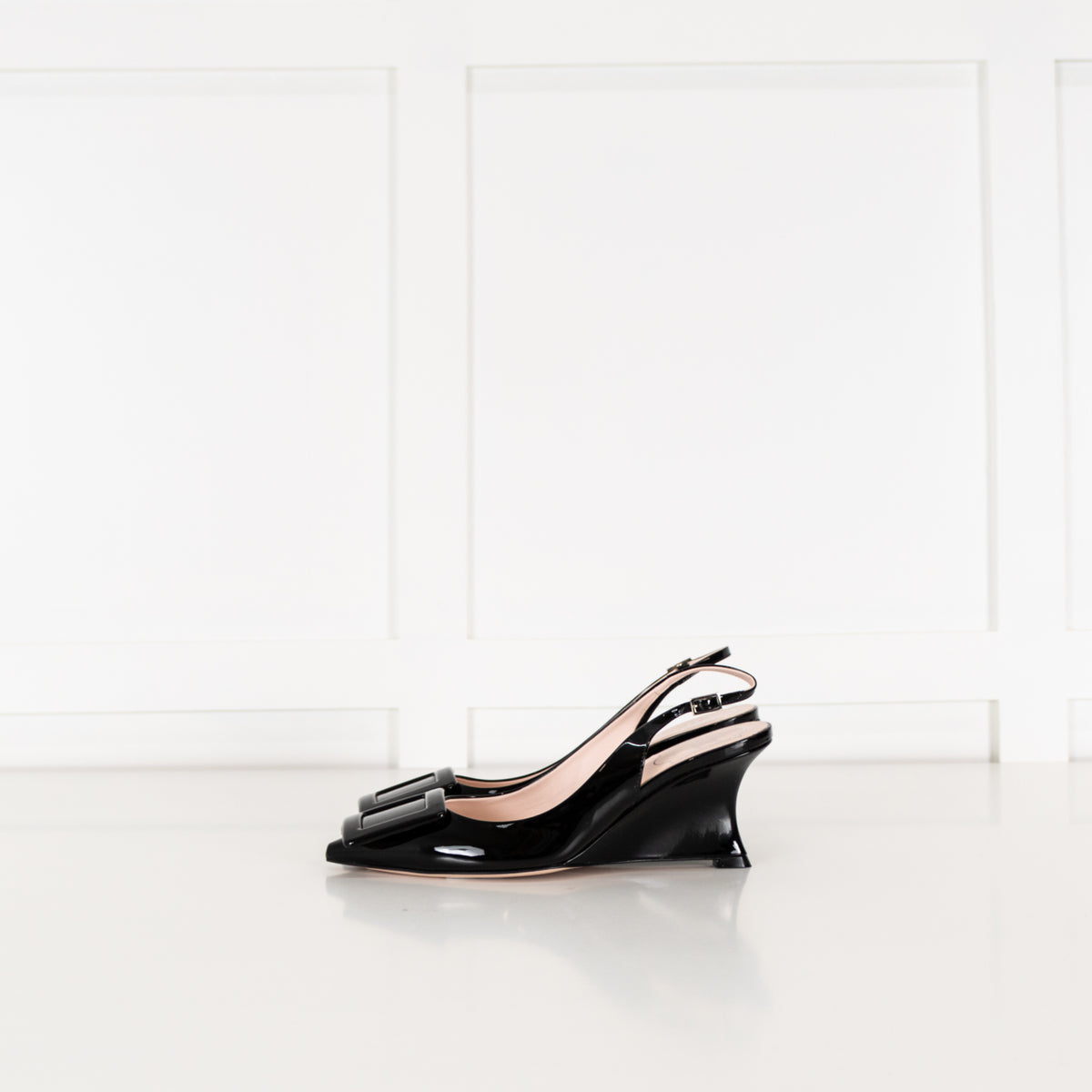 Roger Vivier Black Patent Kitten Wedge Slingback