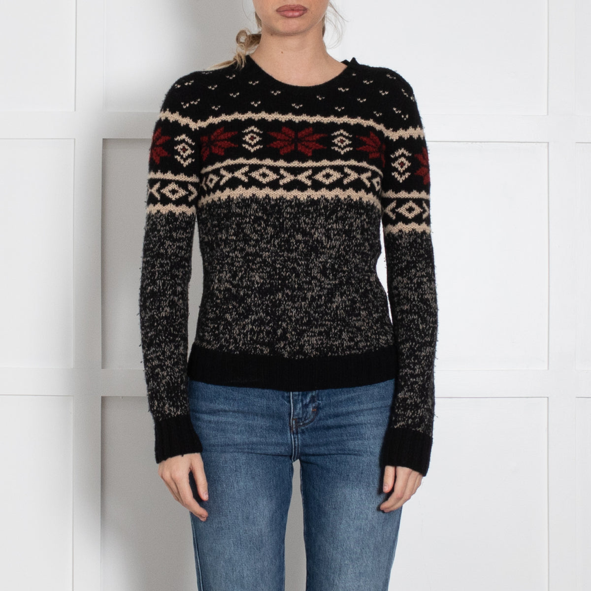RALPH LAUREN Black, Red & White Snowflake Motif Wool/Silk Jumper