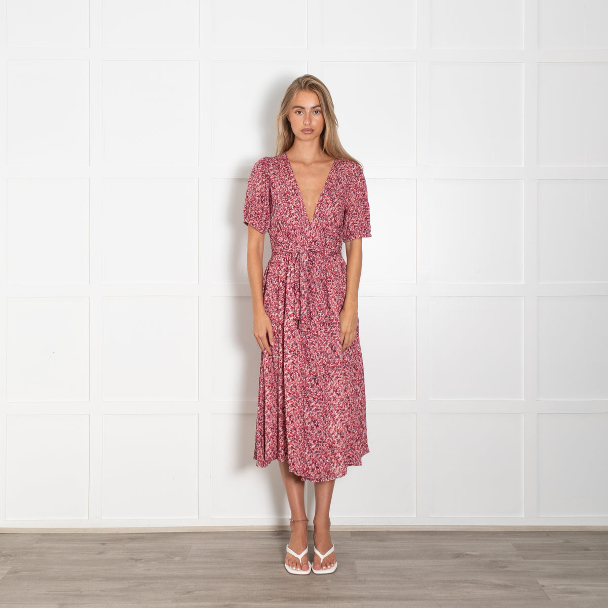 Ba&Sh Red Pink Ditzy Floral Print Wrap Dress