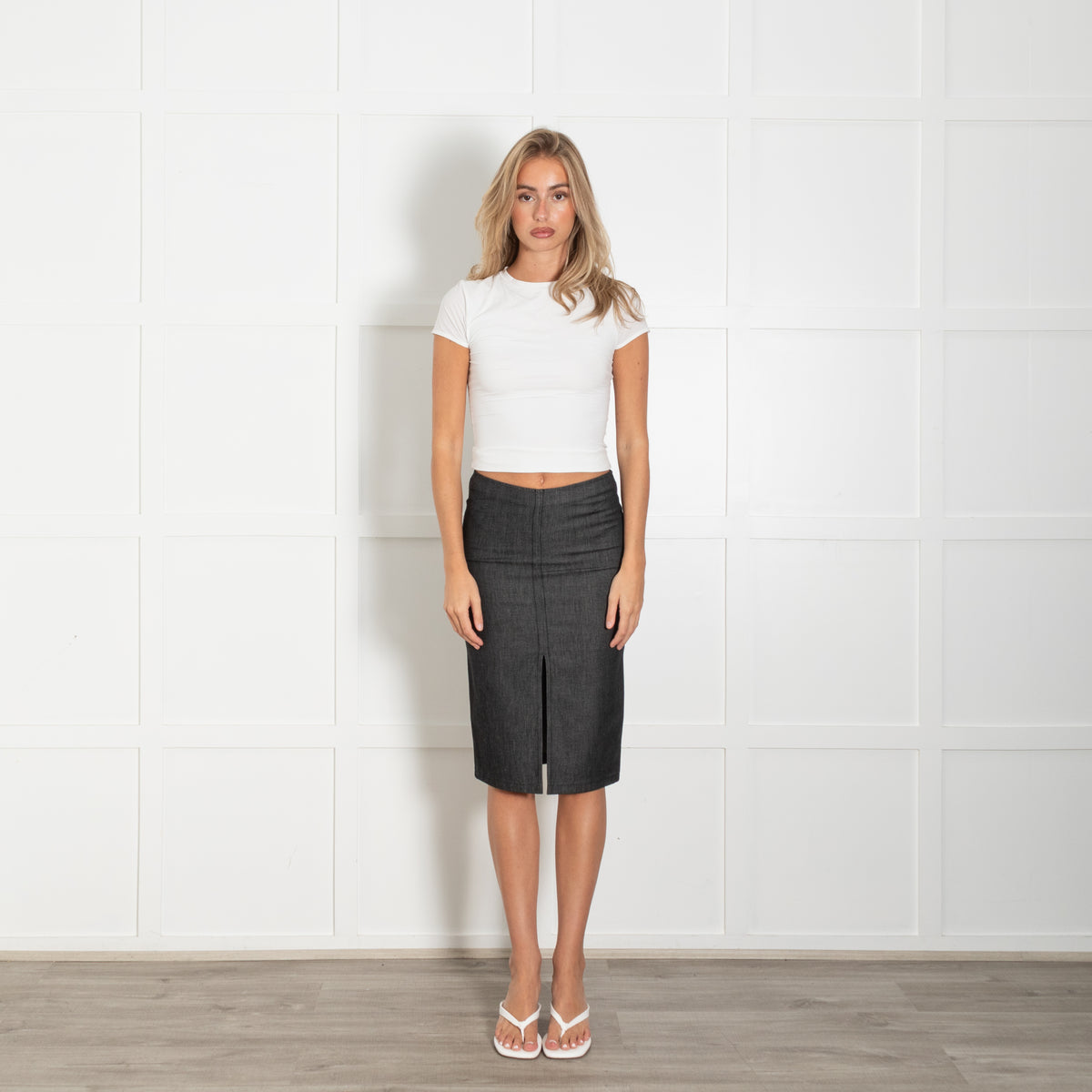 Gucci Dark Grey Denim Straight Pencil Skirt