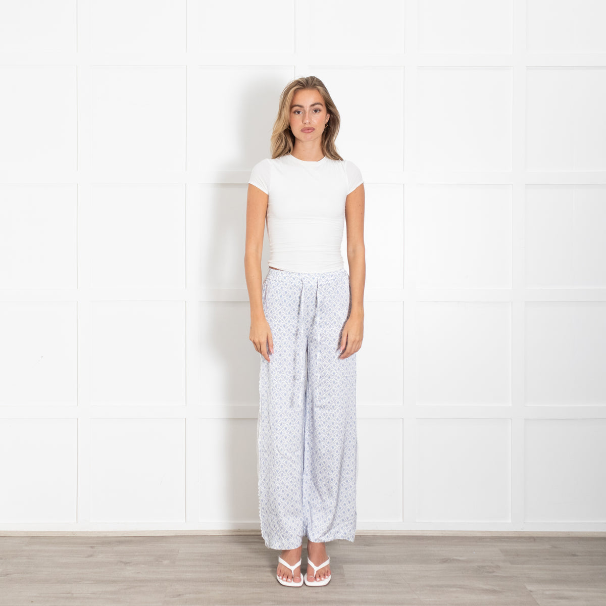 Claudie Pierlot White And Blue Clair Print Prudence Palazzo Pants
