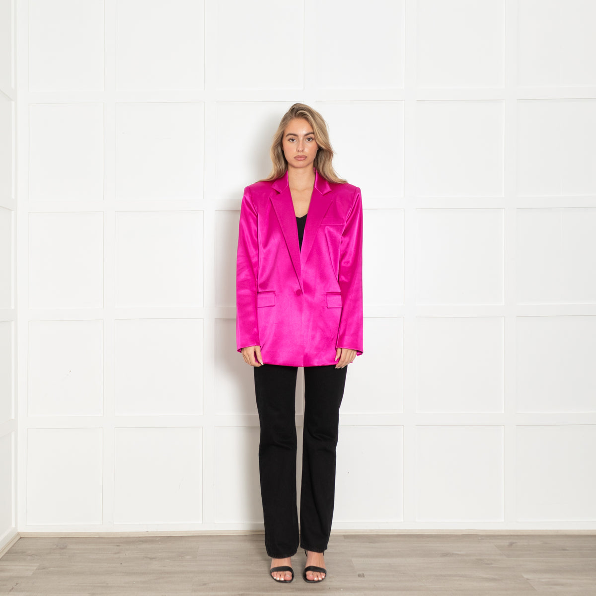 Frame Pink Satin Strong Shoulder Blazer