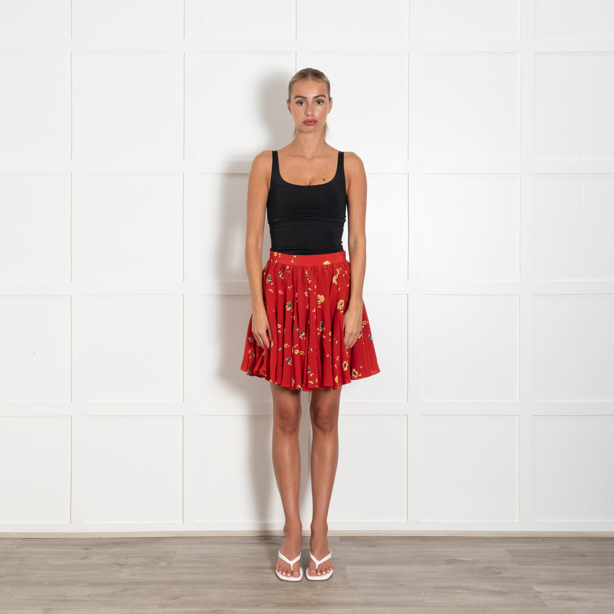Rebecca Taylor Red Floral Pleated 100% Silk Mini Skirt