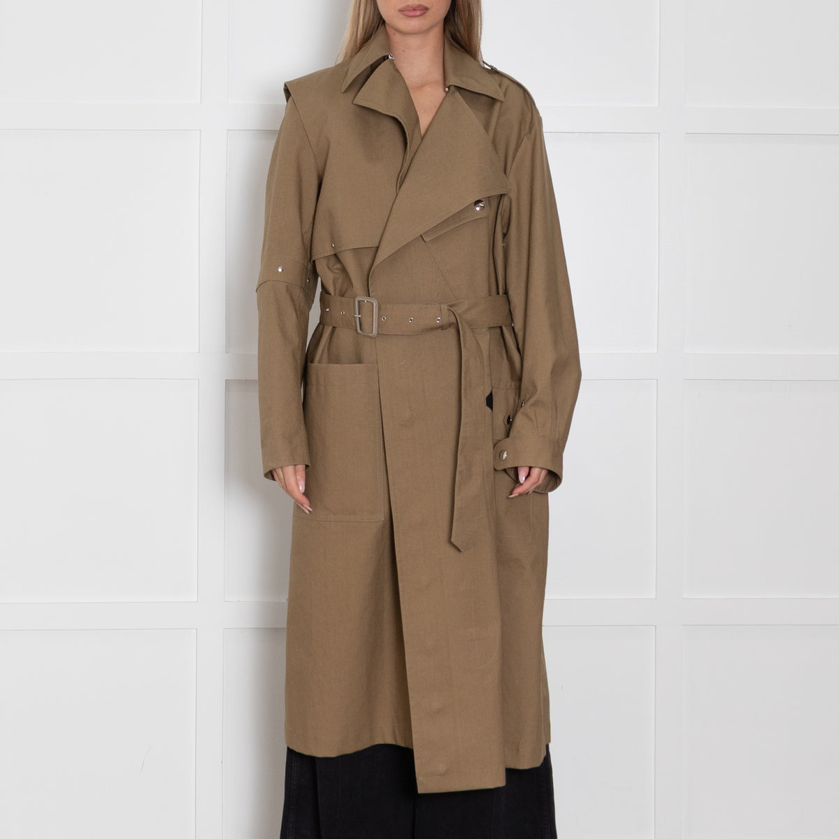 Joseph Khaki Trench Coat With Zipped Collar