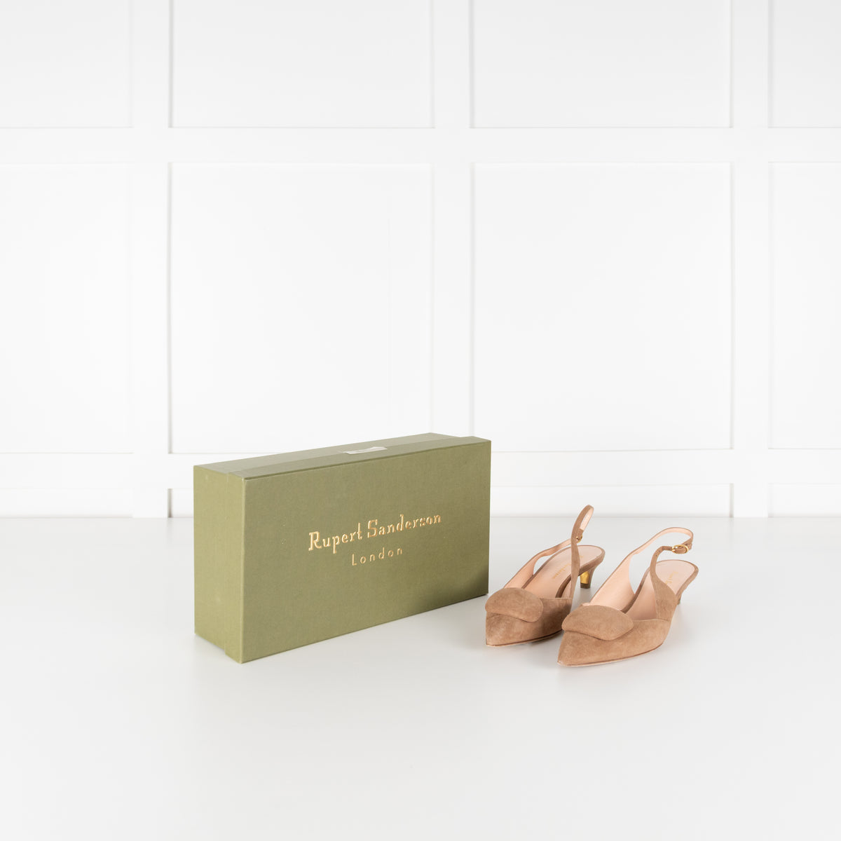 Rupert Sanderson Beige Suede Sling Back Kitten Heel Shoes