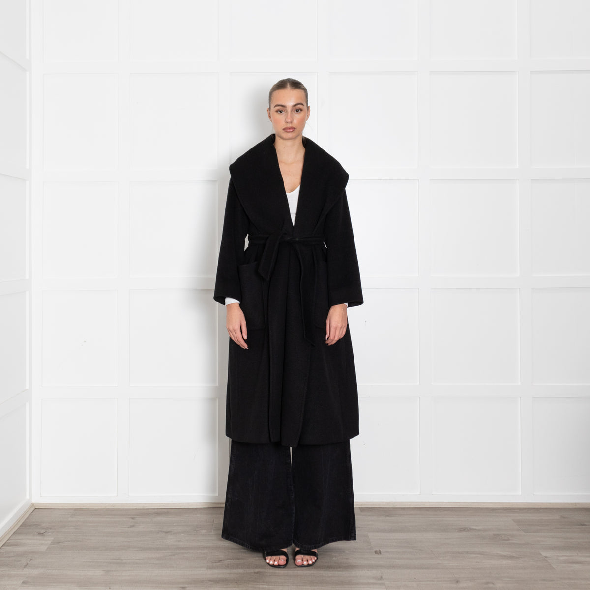 Max Mara Black Camel Wool Robe Coat