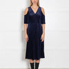 Maje Navy Shimmery Needle Cord Cut Out Shoulder Dress