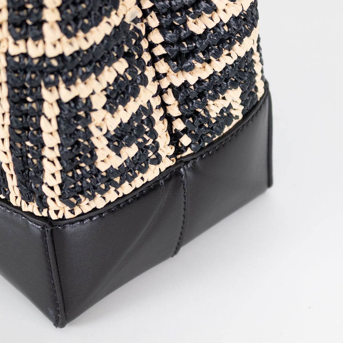 Balmain Black and Natural Raffia Tote Bag with Rope Handles