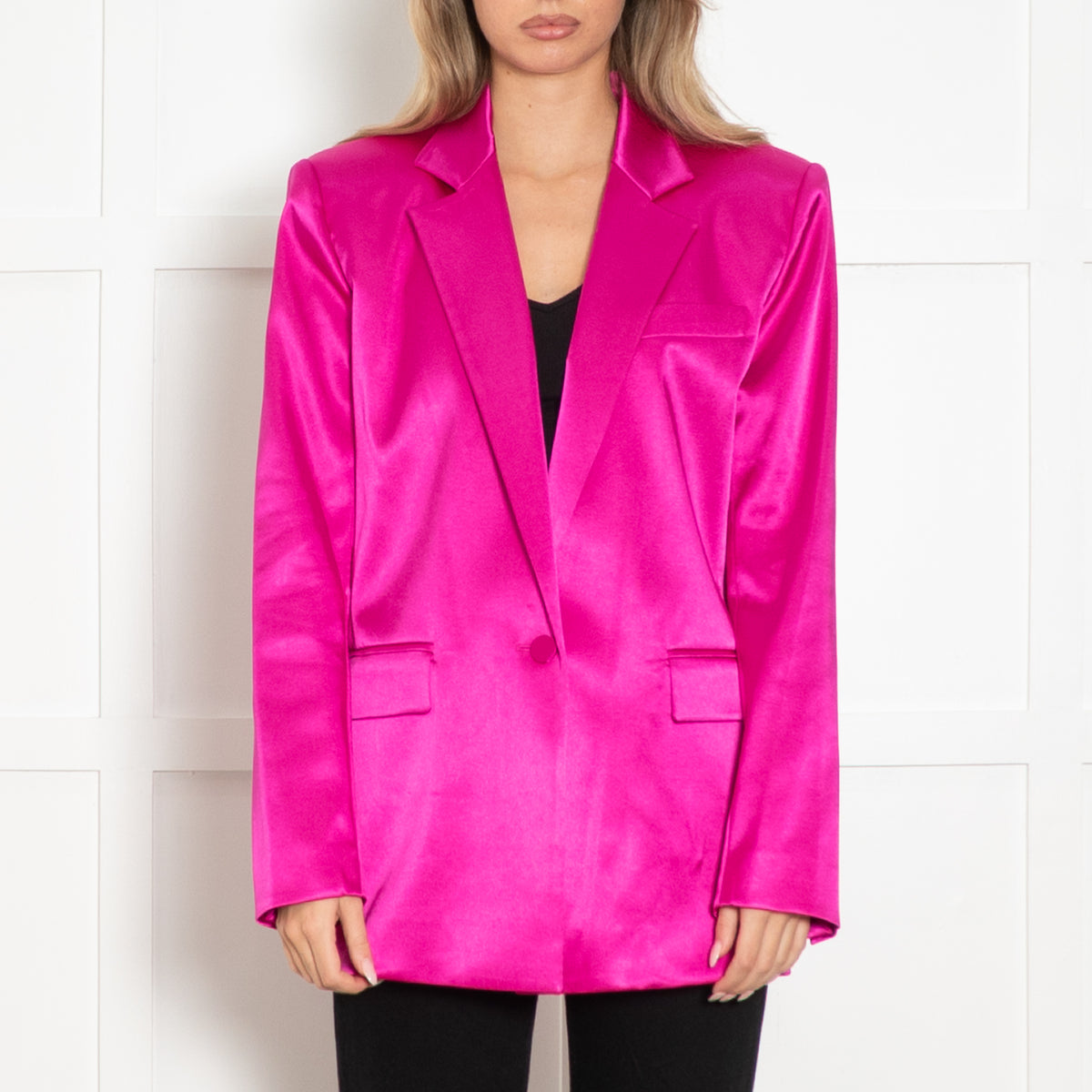 Frame Pink Satin Strong Shoulder Blazer