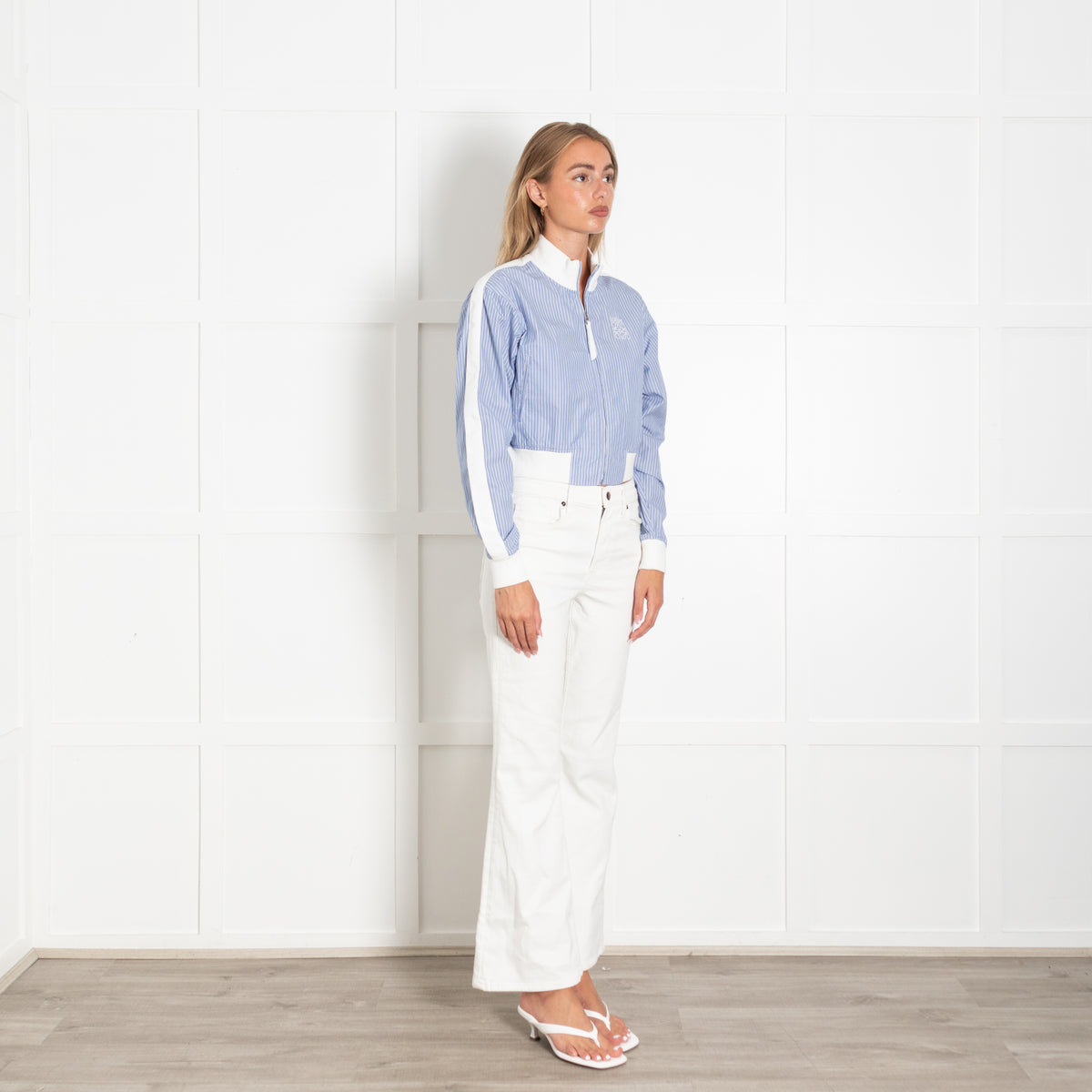 Loewe Blue White Striped Cotton Bomber Jacket