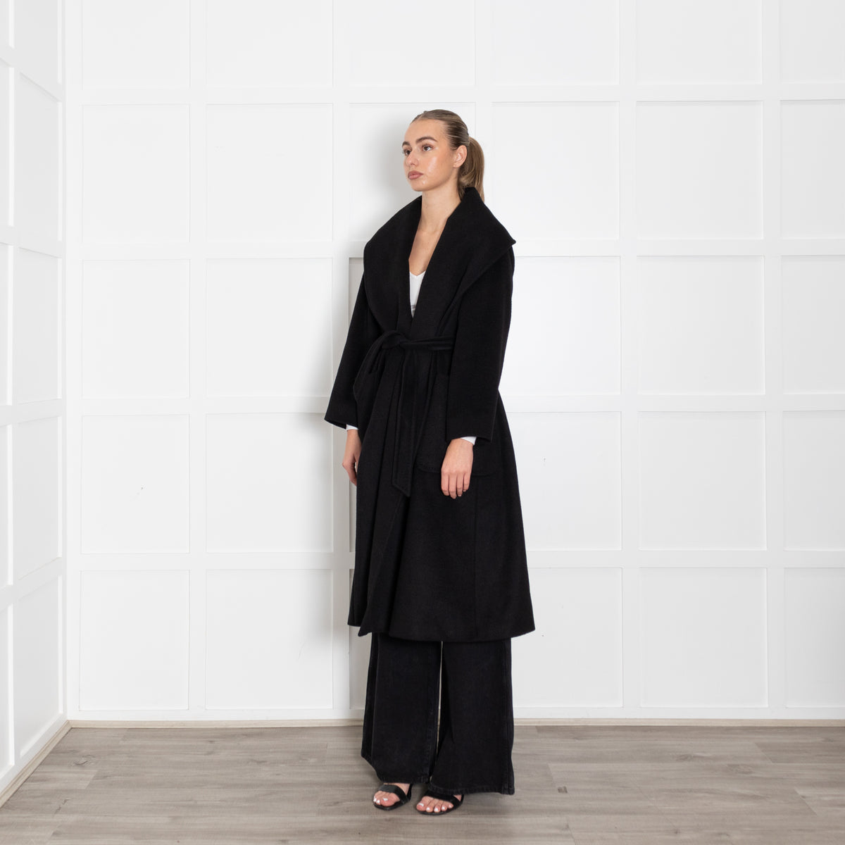 Max Mara Black Camel Wool Robe Coat