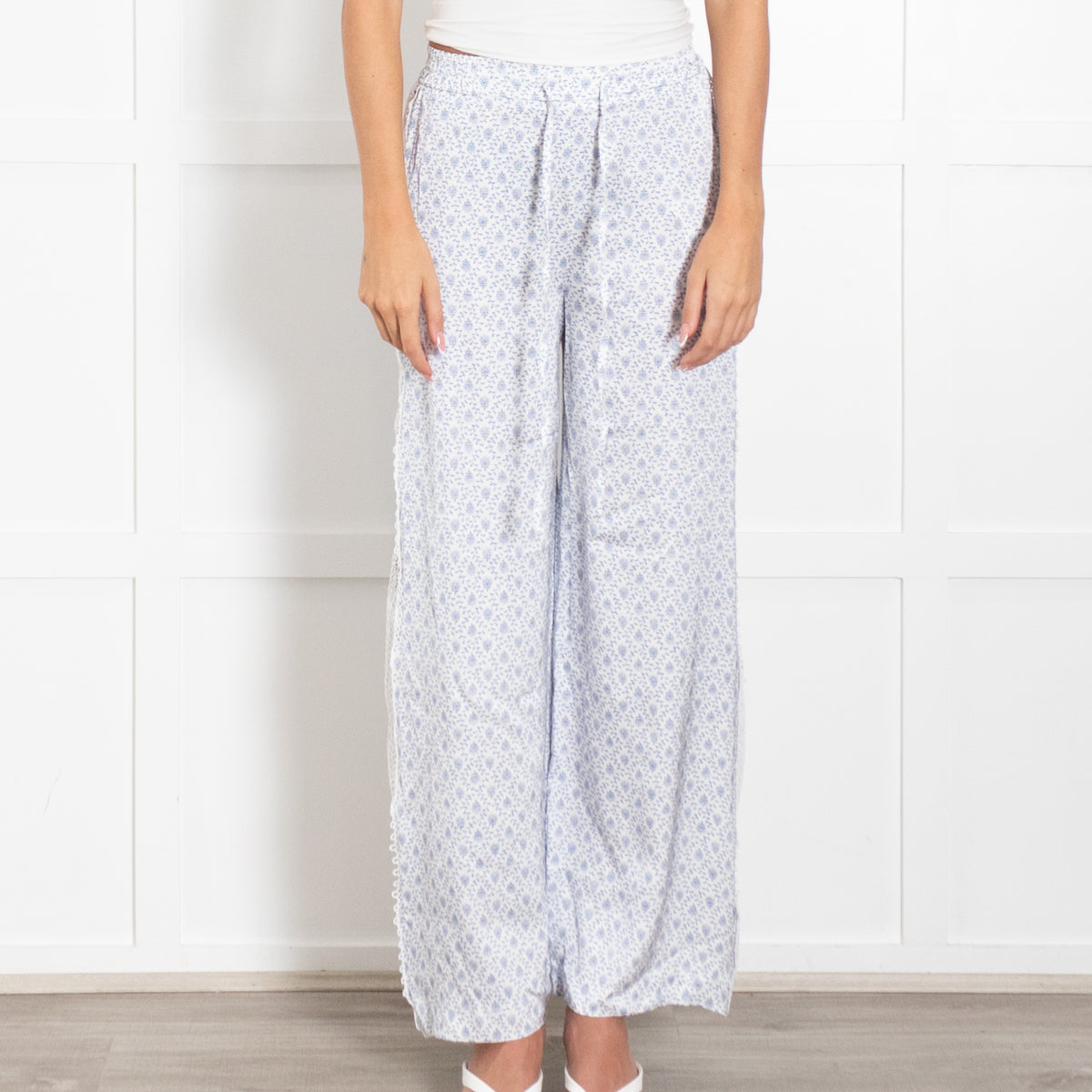 Claudie Pierlot White And Blue Clair Print Prudence Palazzo Pants