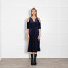 Maje Navy Shimmery Needle Cord Cut Out Shoulder Dress
