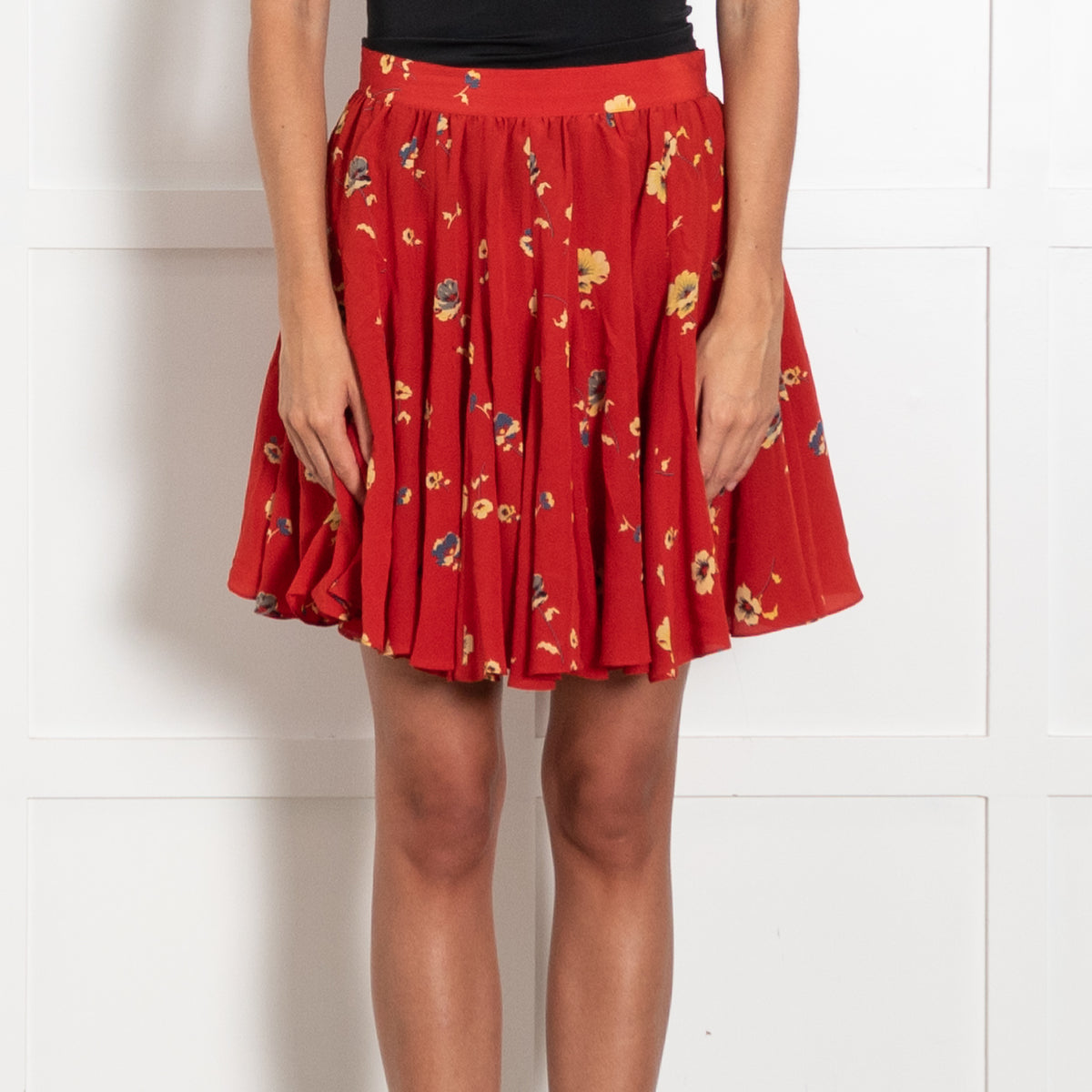 Rebecca Taylor Red Floral Pleated 100% Silk Mini Skirt