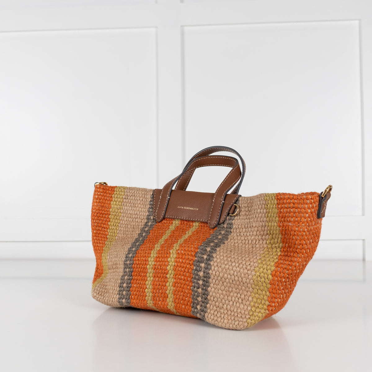 Anya Hindmarch Orange Striped Small Raffia Tote