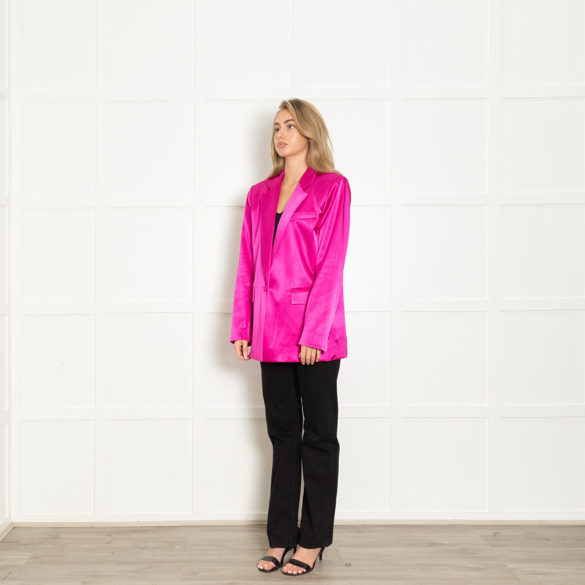 Frame Pink Satin Strong Shoulder Blazer