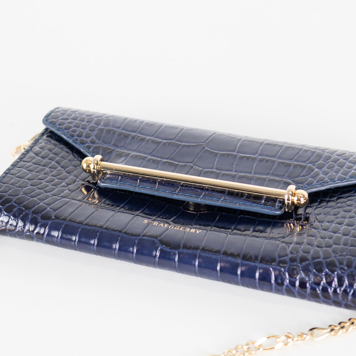 Strathberry Navy Blue Croc Multrees Crossbody Clutch