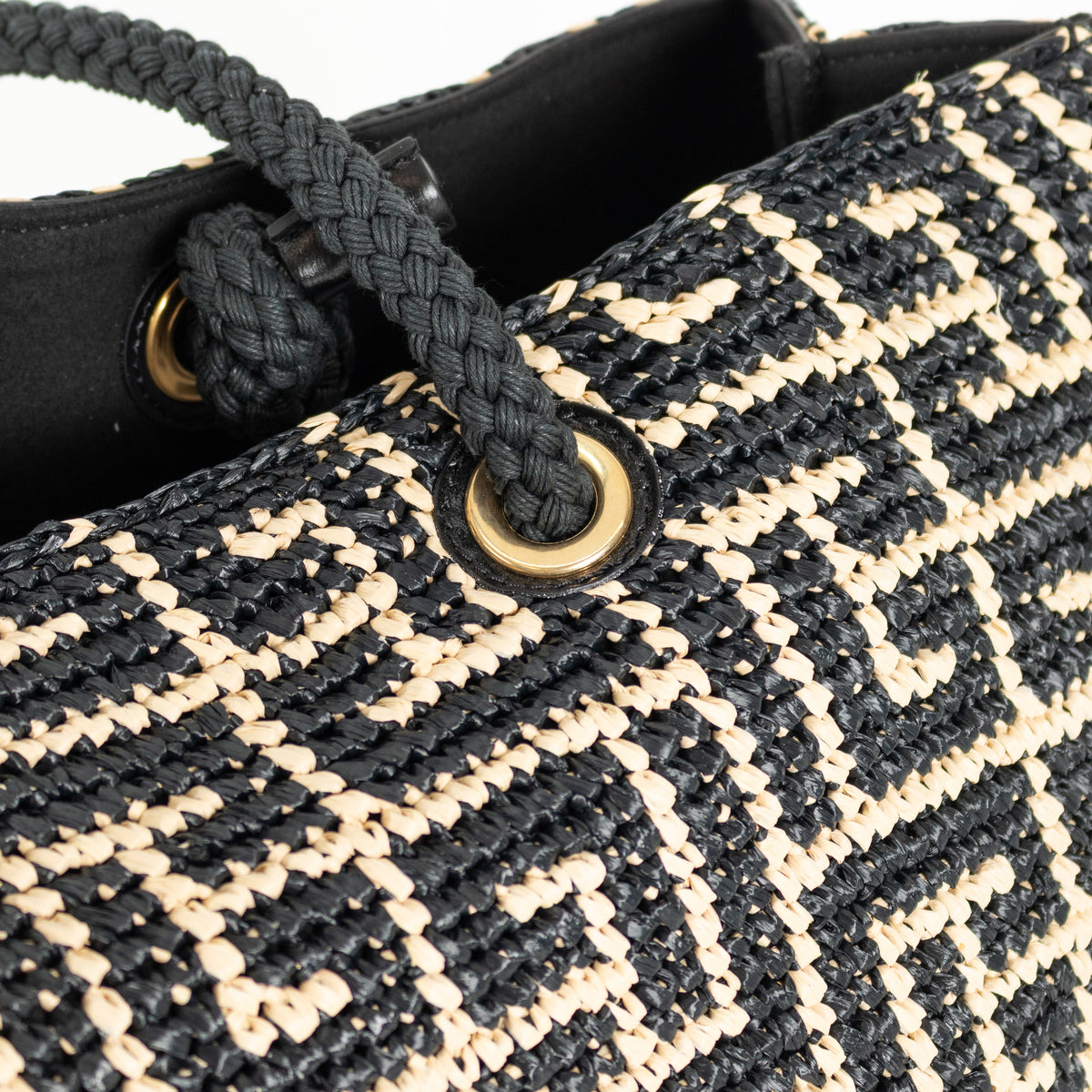 Balmain Black and Natural Raffia Tote Bag with Rope Handles