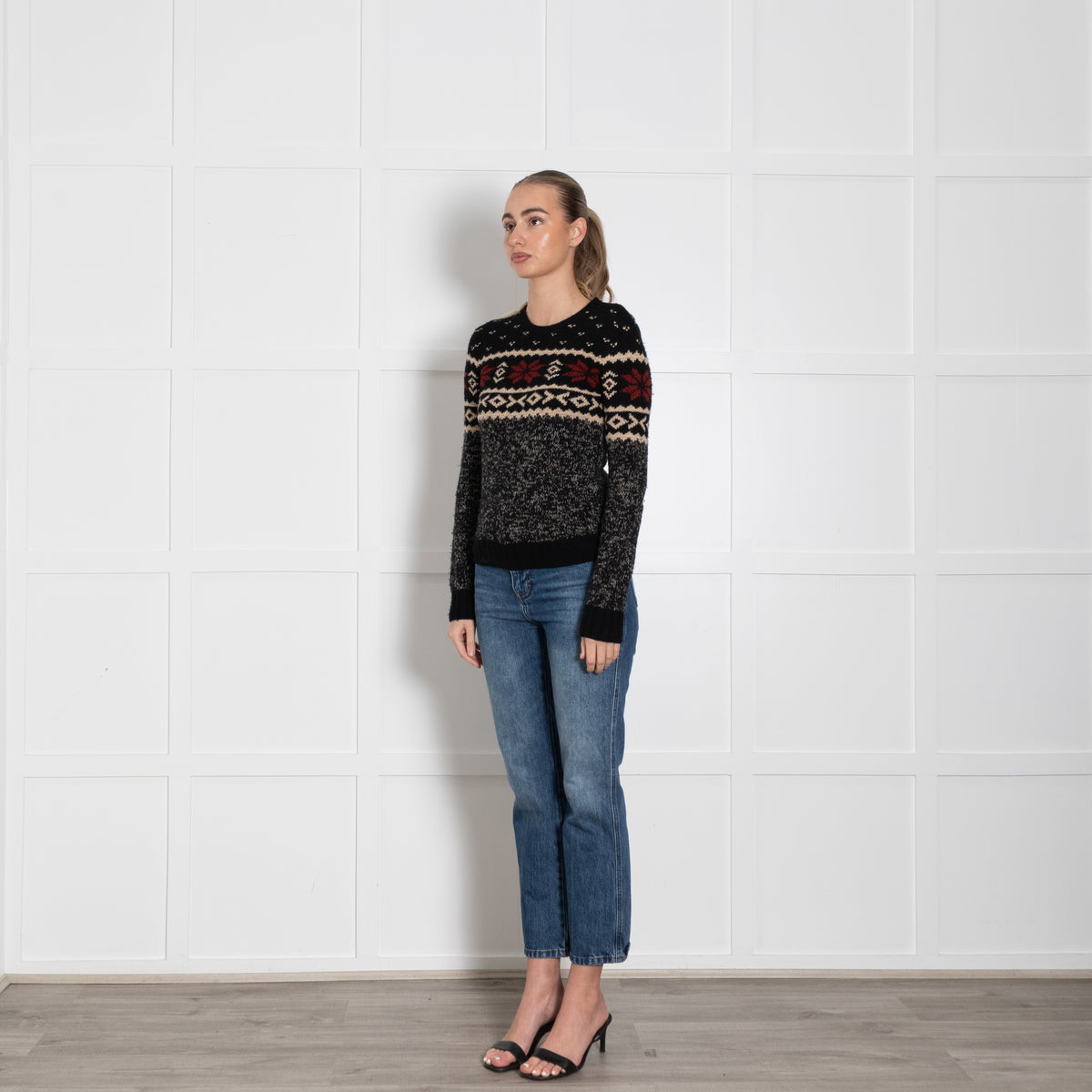 RALPH LAUREN Black, Red & White Snowflake Motif Wool/Silk Jumper