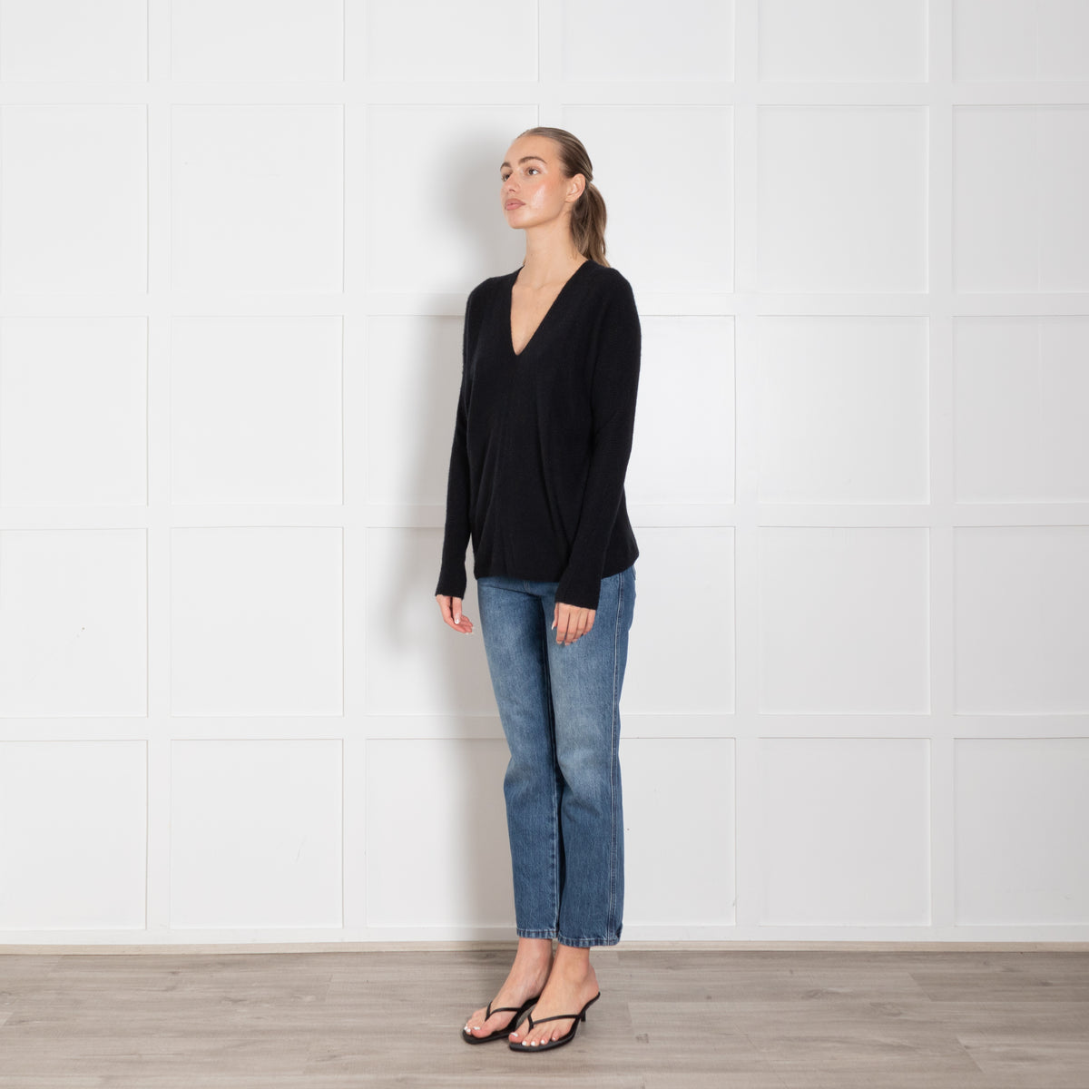 Vince Black V Neck Cashmere Jumper