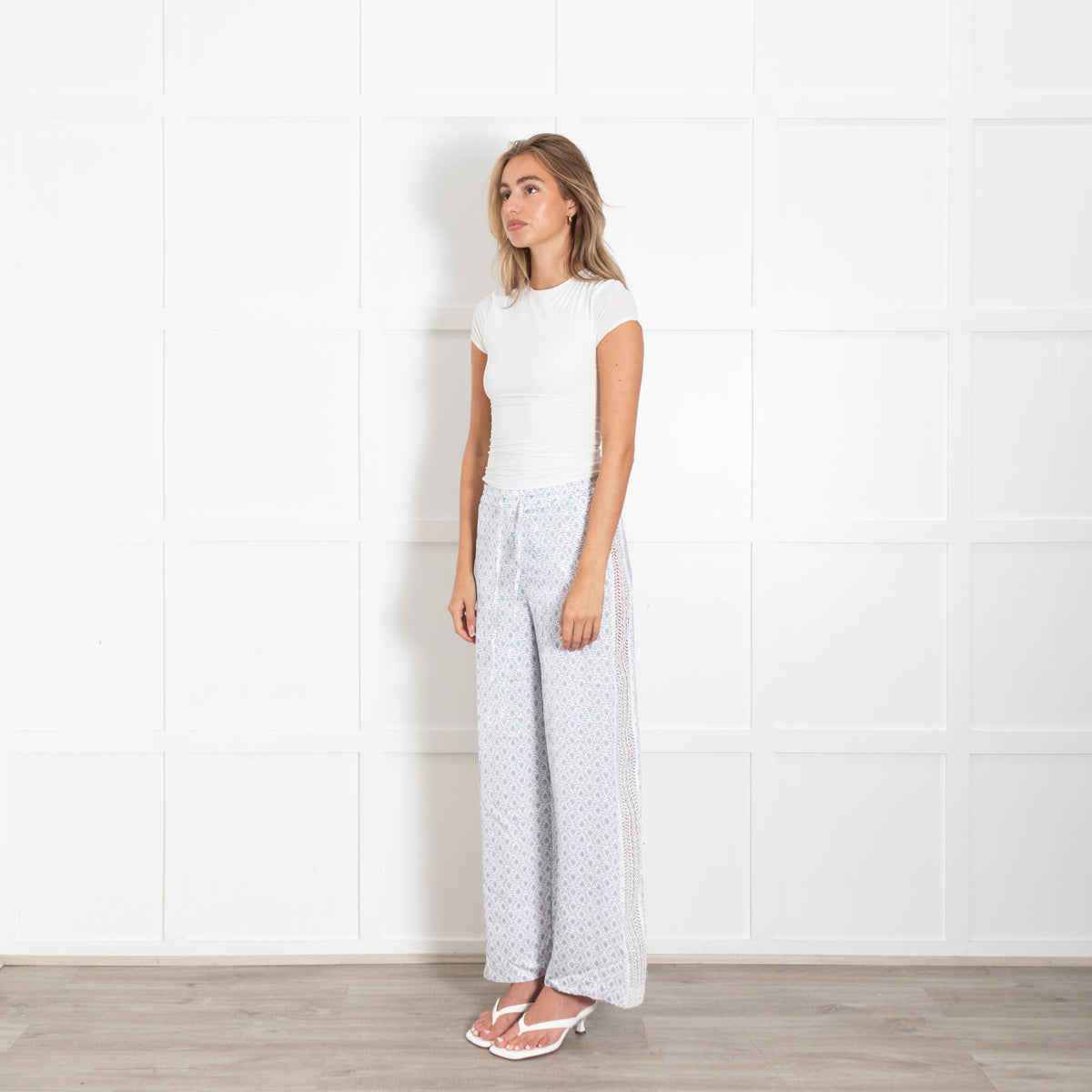 Claudie Pierlot White And Blue Clair Print Prudence Palazzo Pants
