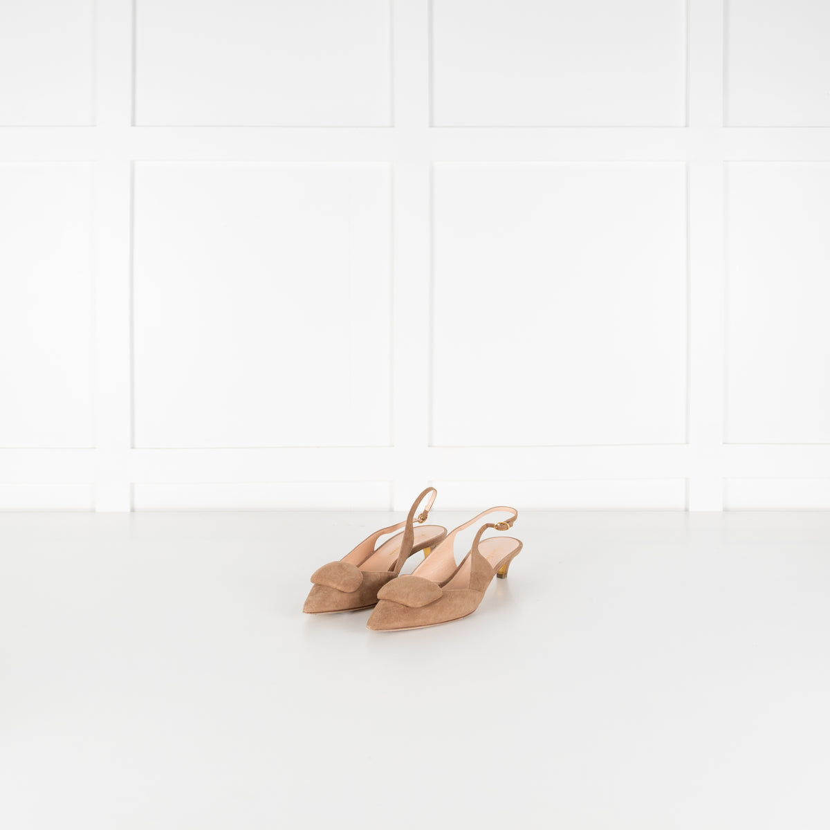 Rupert Sanderson Beige Suede Sling Back Kitten Heel Shoes