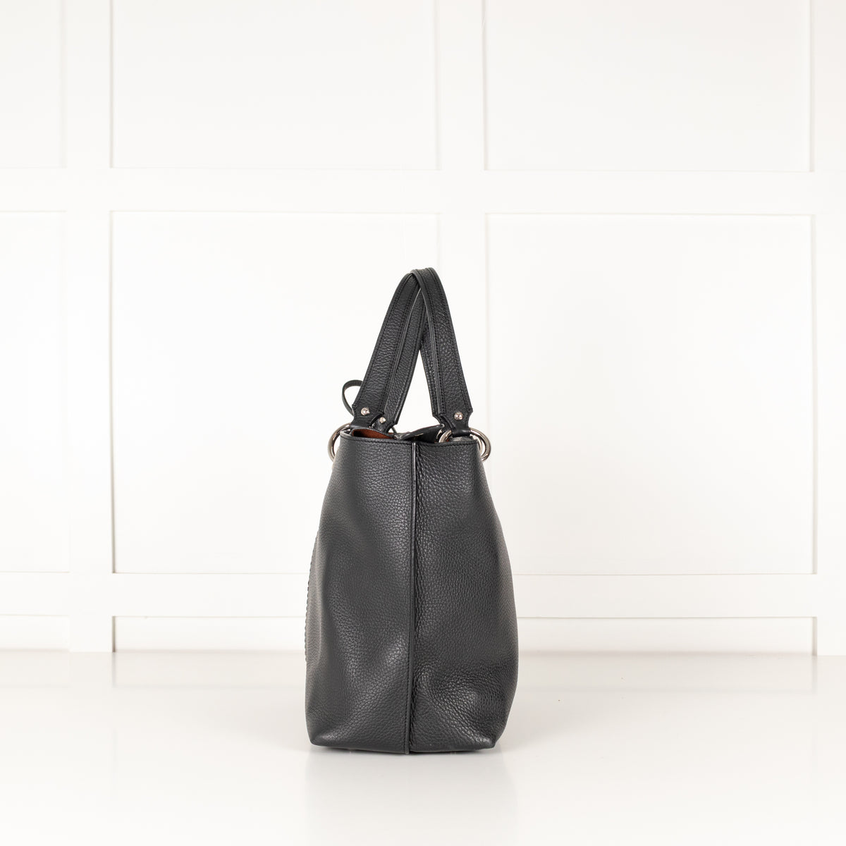 Tod's Black Pebble Leather Tote with Silver Pendant