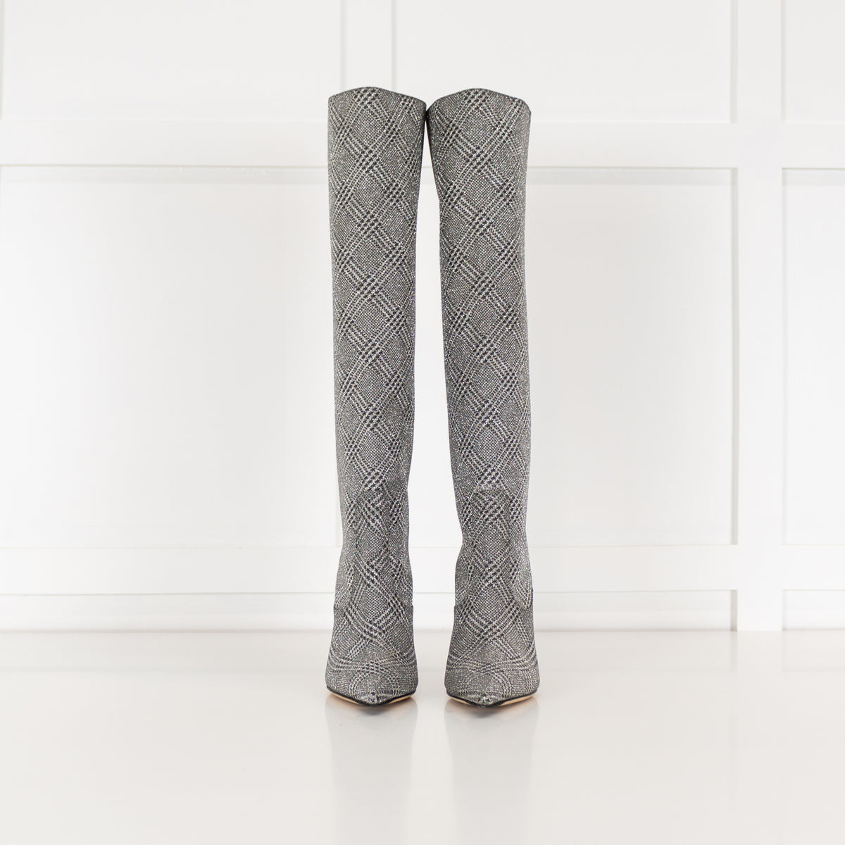 Jimmy Choo Silver Glitter Check Heeled Boots