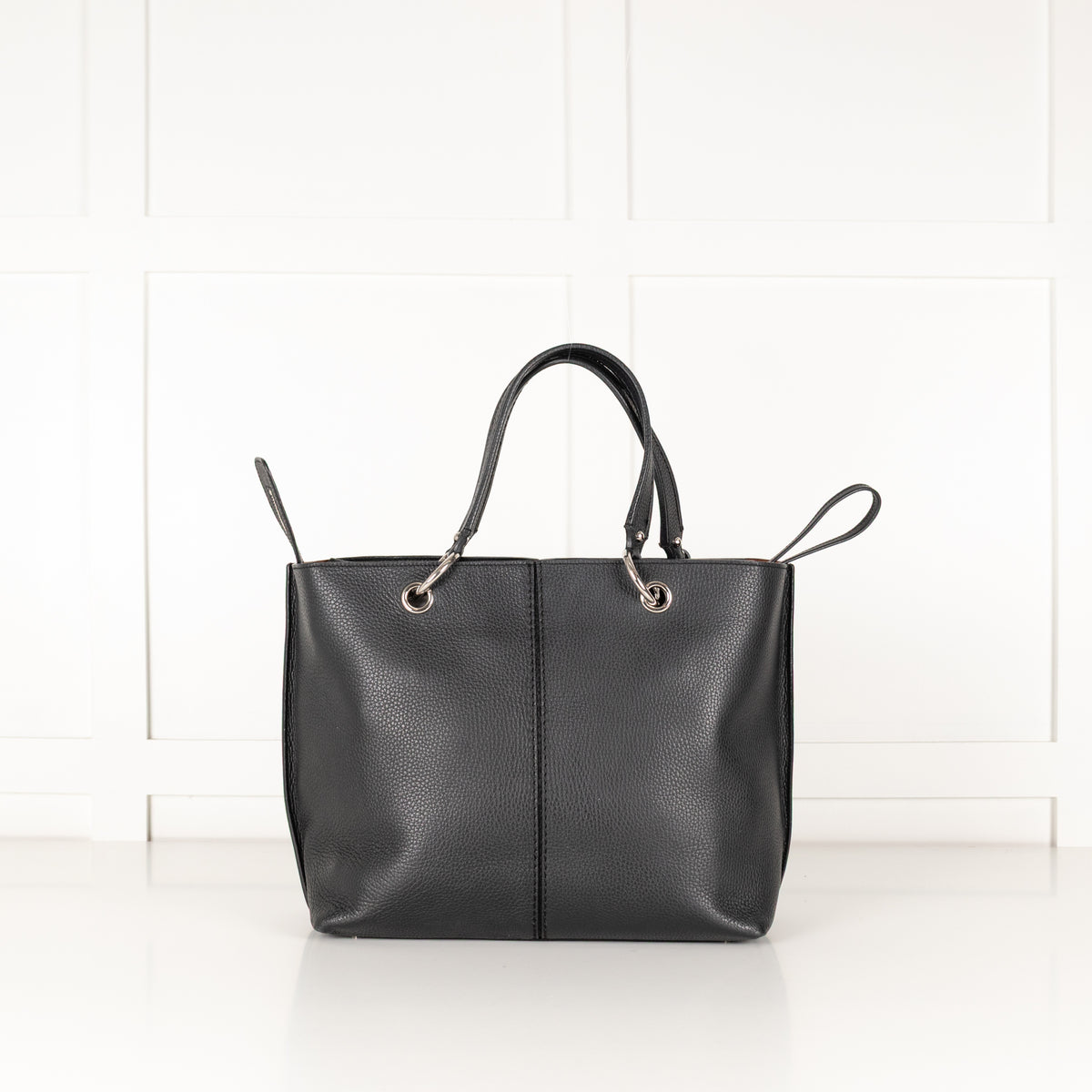 Tod's Black Pebble Leather Tote with Silver Pendant