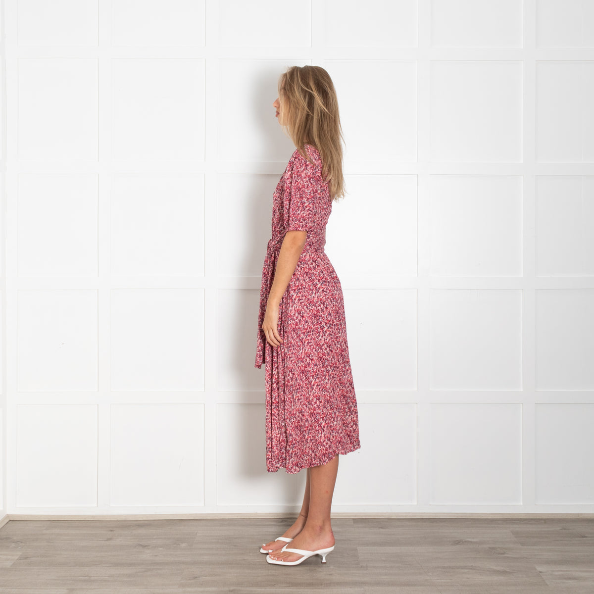 Ba&Sh Red Pink Ditzy Floral Print Wrap Dress