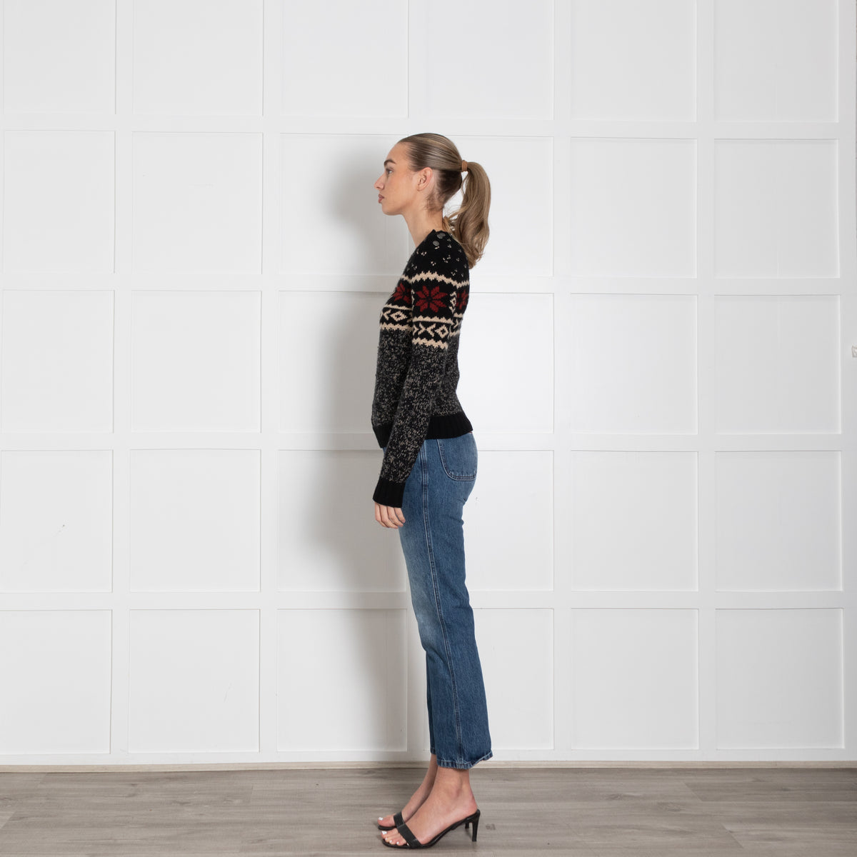 RALPH LAUREN Black, Red & White Snowflake Motif Wool/Silk Jumper