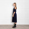 Maje Navy Shimmery Needle Cord Cut Out Shoulder Dress