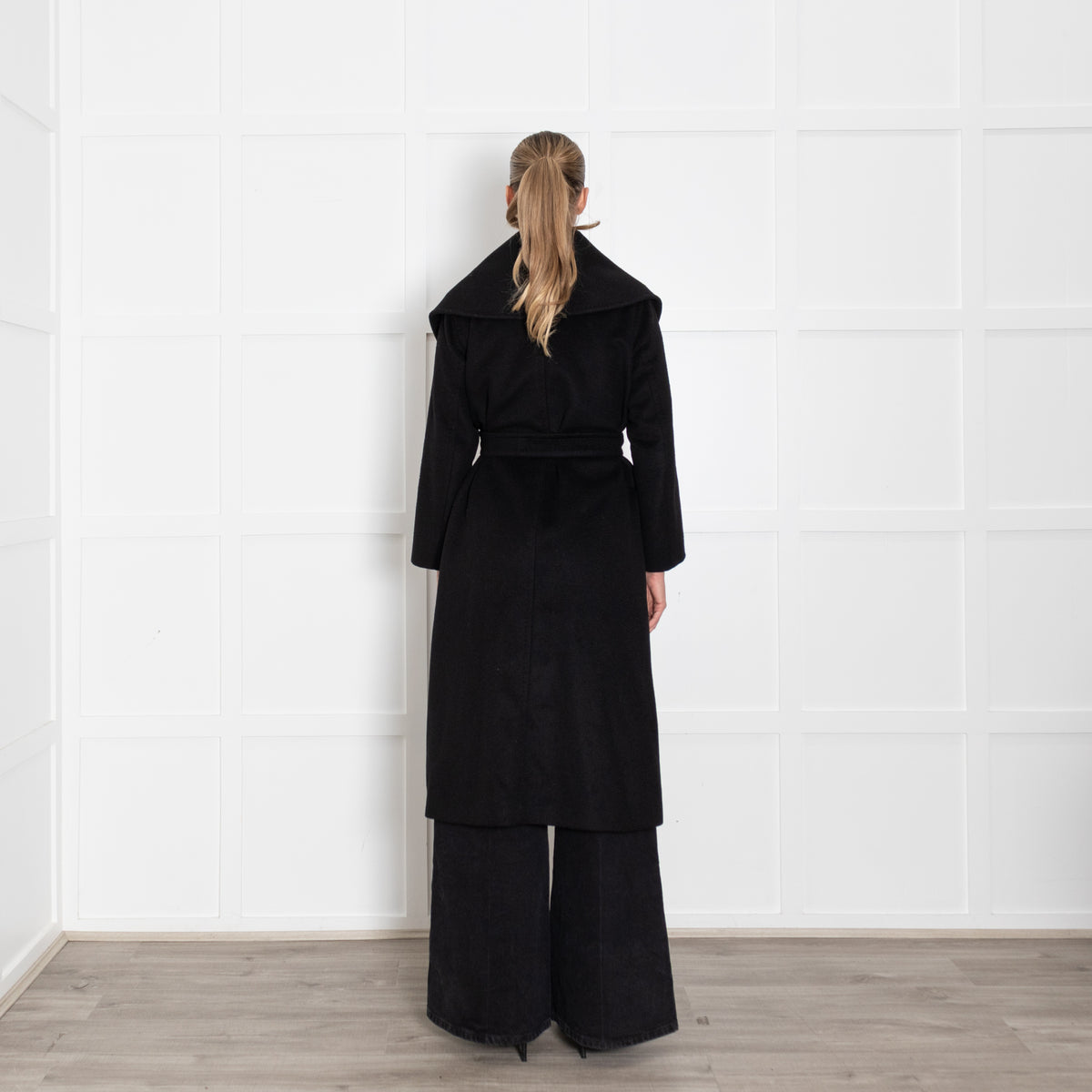 Max Mara Black Camel Wool Robe Coat