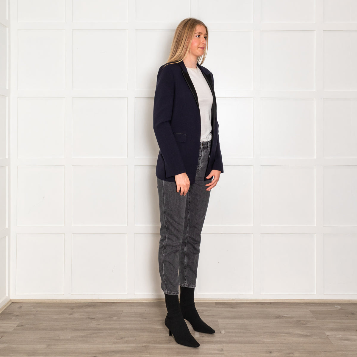 Amanda Wakeley Midnight Blue Sheer Back Panel Blazer Jacket