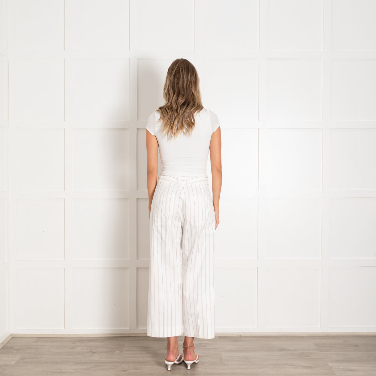 Me + Em White Brown Pinstripe Trousers
