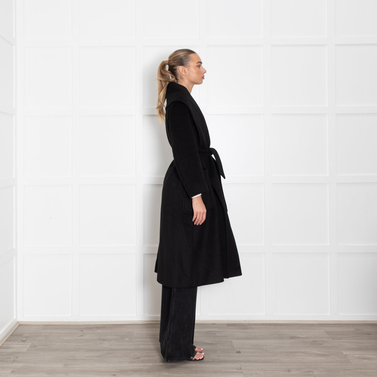 Max Mara Black Camel Wool Robe Coat