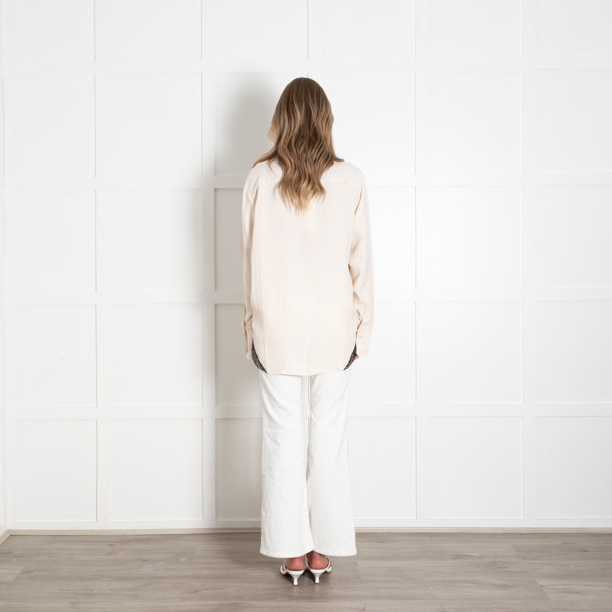 Helmut Lang Cream Viscose Blouse With Black Lace Detail