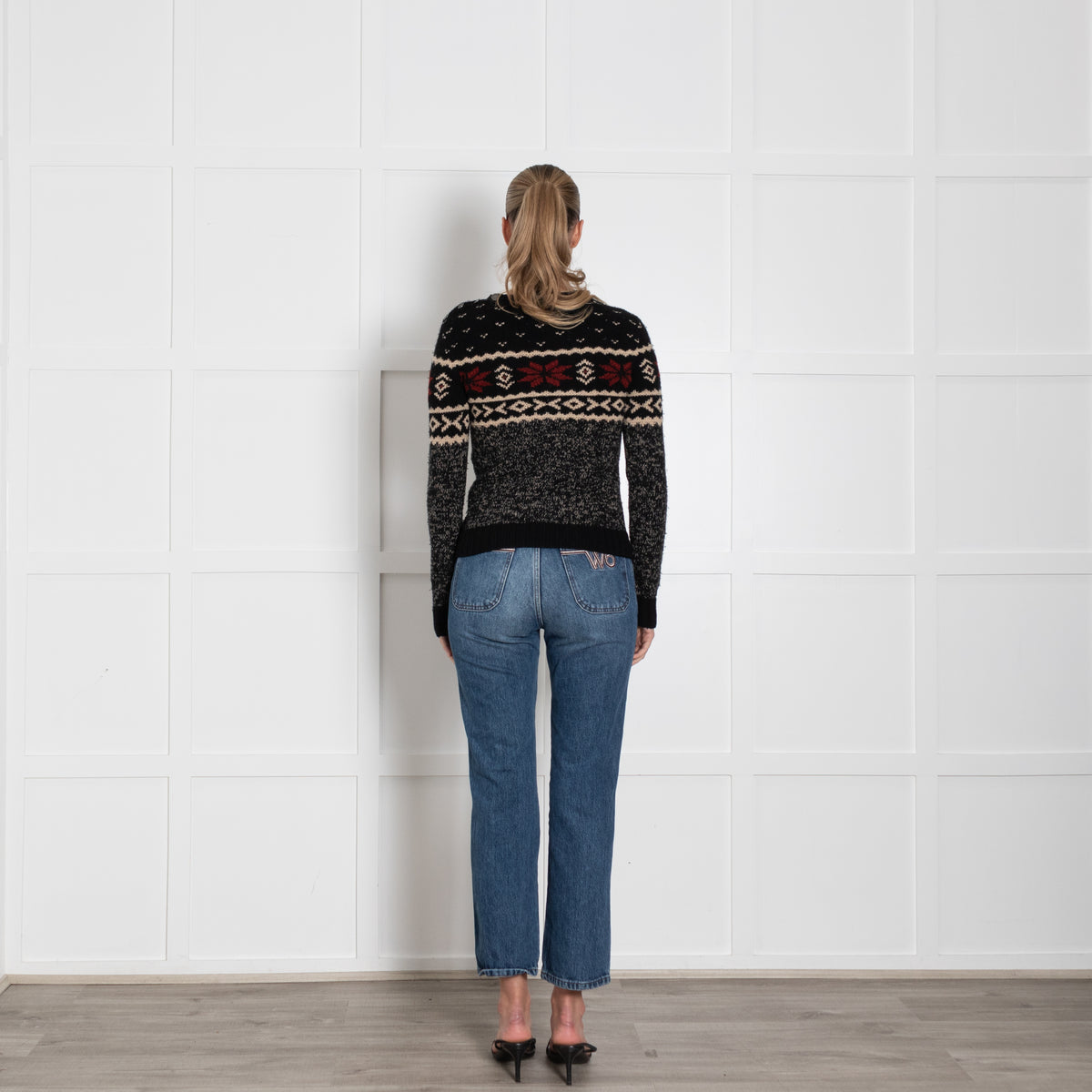 RALPH LAUREN Black, Red & White Snowflake Motif Wool/Silk Jumper