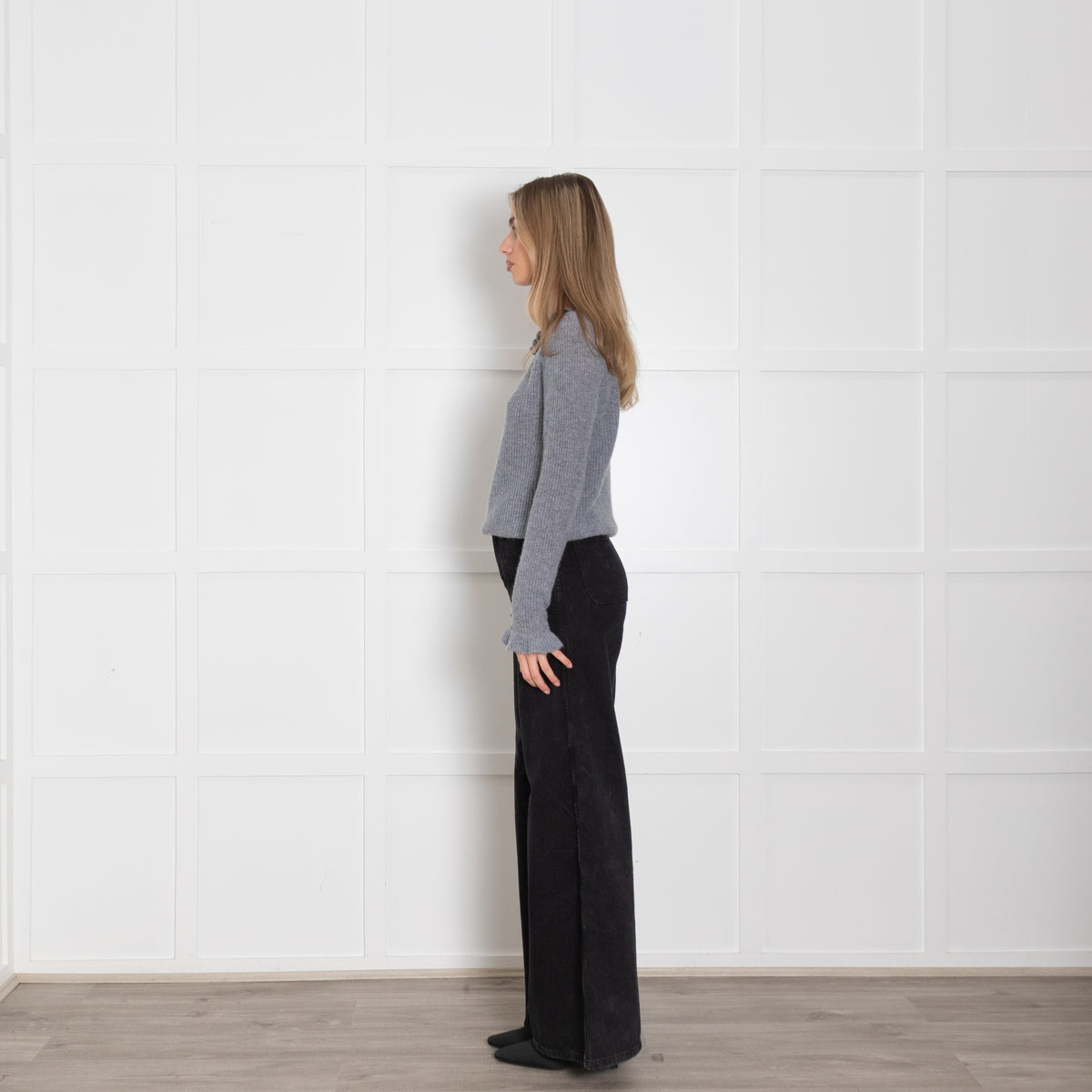 Wyse Grey Silver Lurex Cashmere Blend Frill Detail Jumper