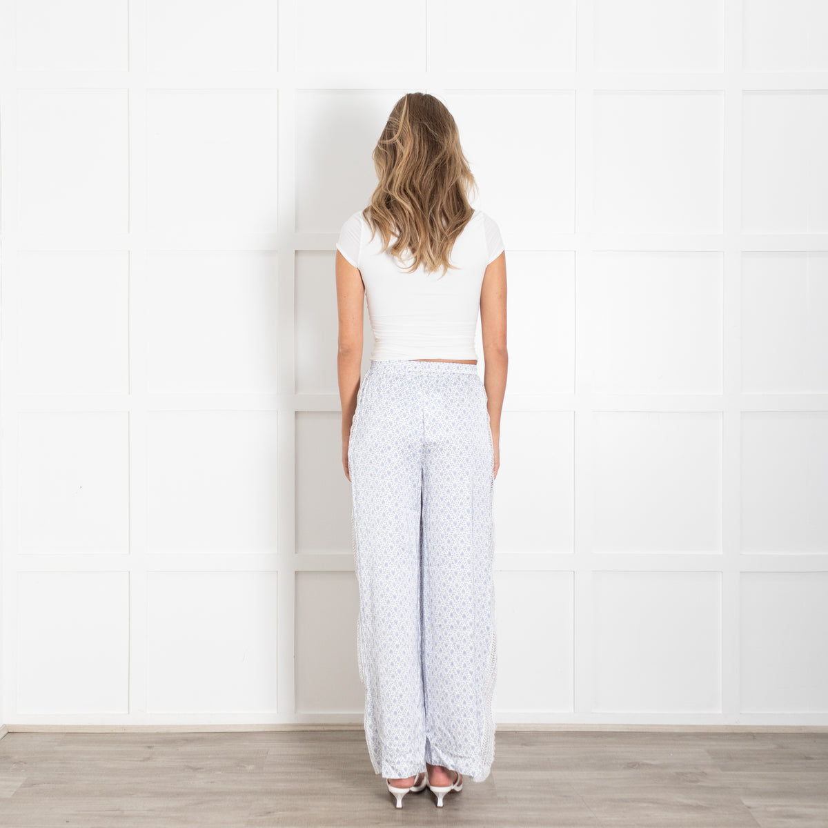 Claudie Pierlot White And Blue Clair Print Prudence Palazzo Pants
