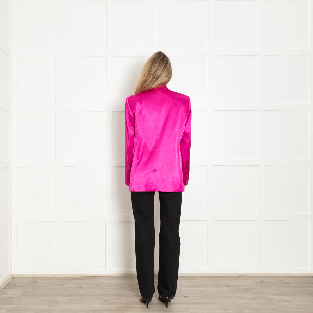 Frame Pink Satin Strong Shoulder Blazer