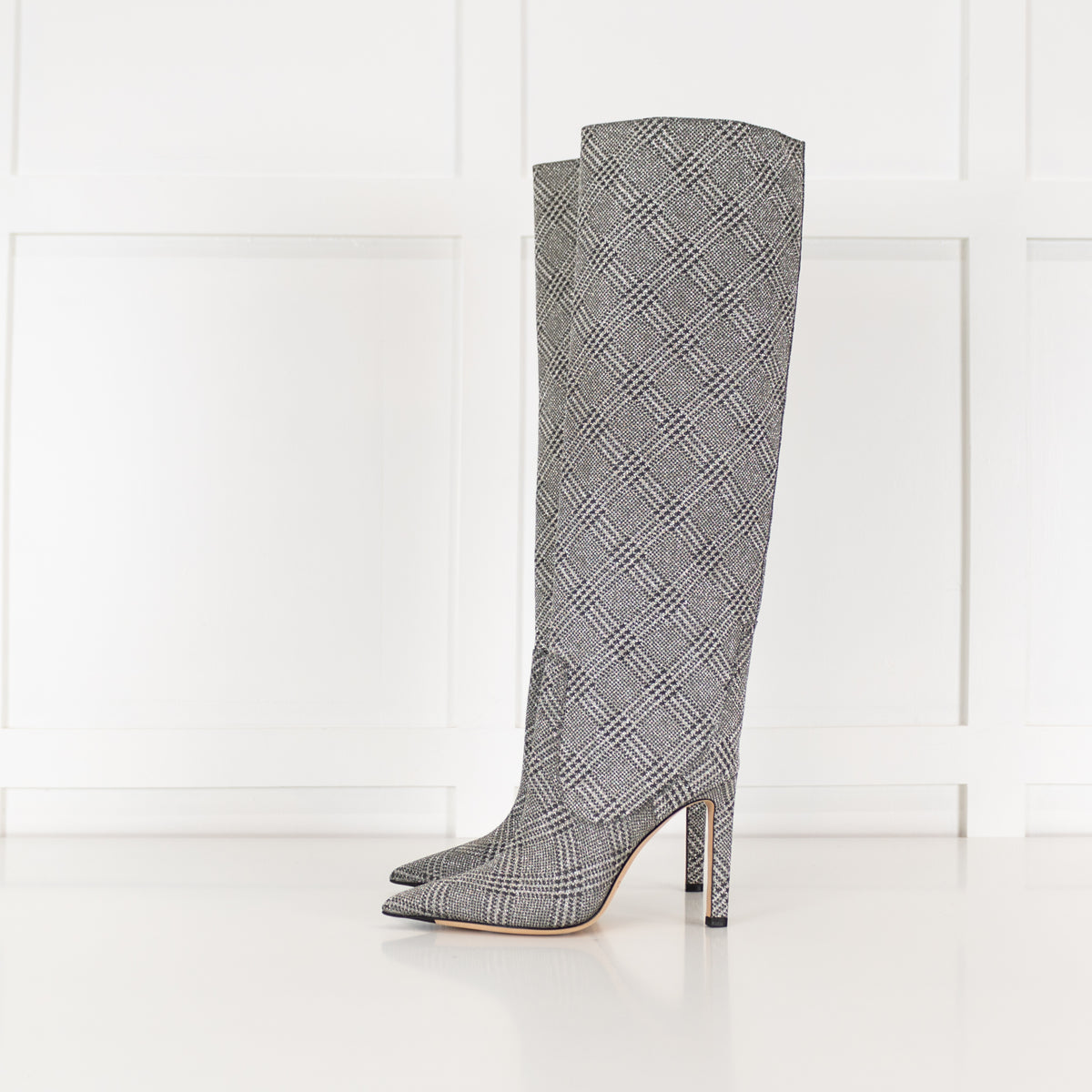 Jimmy Choo Silver Glitter Check Heeled Boots