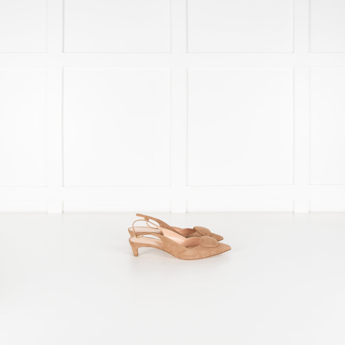 Rupert Sanderson Beige Suede Sling Back Kitten Heel Shoes